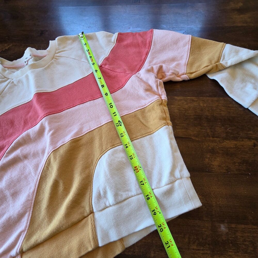 Marine Layer Colorblock Cropped Sweatshirt Rainbow Wave Soft Fleece Pullover M - Picture 7 of 7